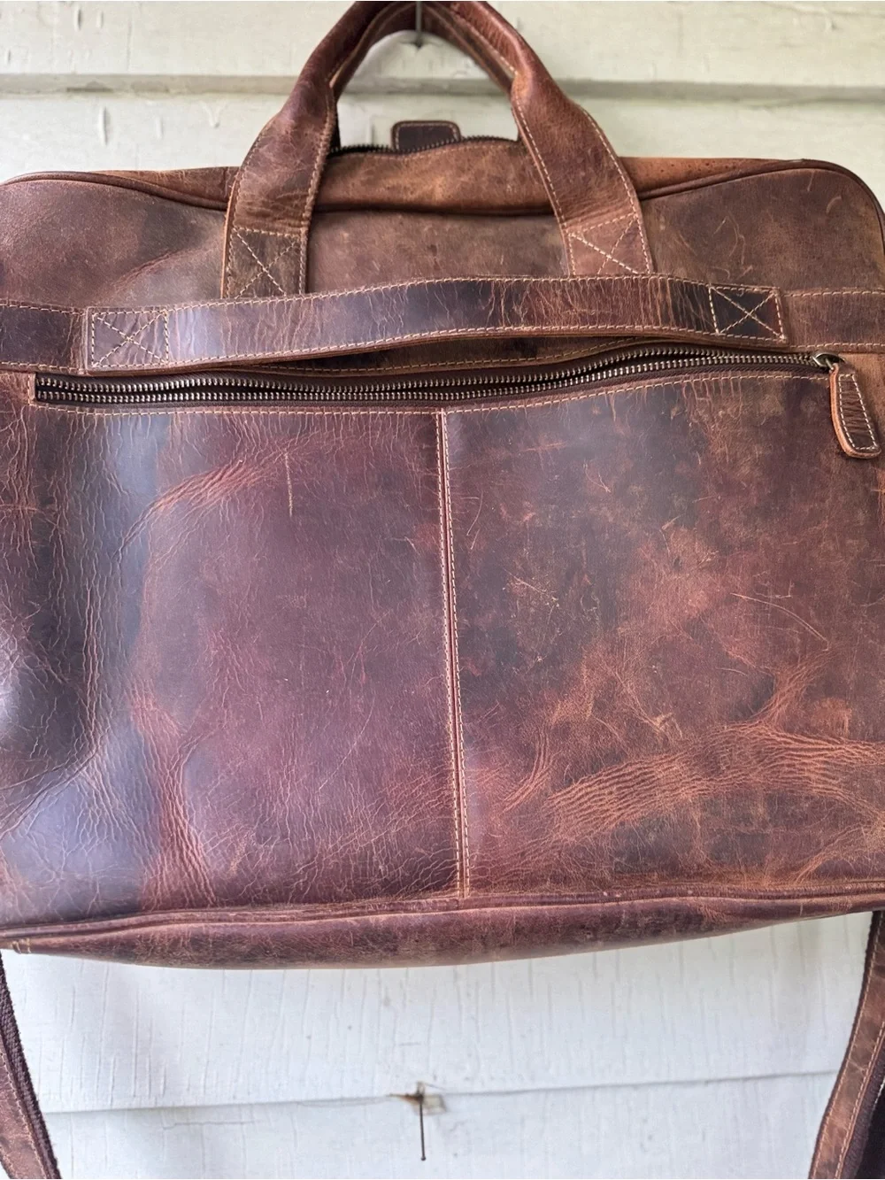 KomalC Men's Buffalo Leather Laptop Briefcase Messenger Bag in Brown